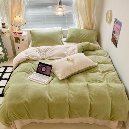 昔可 2022新款奶油双拼系列牛奶绒四件套 香柠果绿