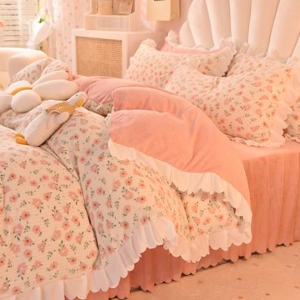 91家纺网 家纺一手货源 找家纺 （总）金盛皇朝新款牛奶水晶宝宝绒韩版荷叶边床裙款四件套