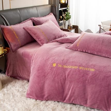 91家纺网 家纺一手货源 找家纺 斯卡诺直播爆款高克重纯色极简加厚牛奶绒四件套 山茶花-豆沙