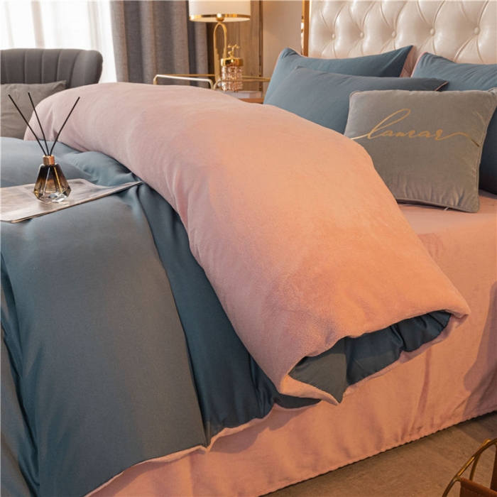 91家纺网 家纺一手货源 找家纺 （总）古吉梦 2022新款高克重牛奶绒双色床单床笠款四件套