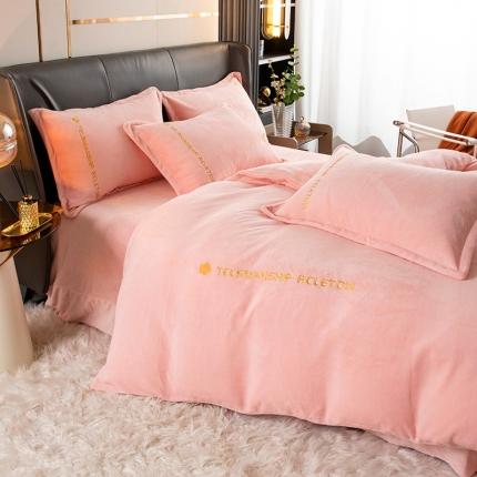 91家纺网 家纺一手货源 找家纺 斯卡诺直播爆款高克重纯色极简加厚牛奶绒四件套 山茶花-蜜桃粉