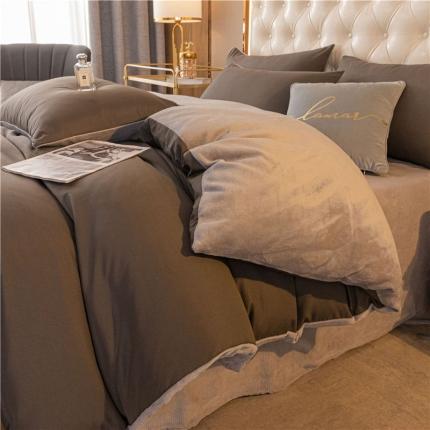 91家纺网 家纺一手货源 找家纺 （总）古吉梦 2022新款高克重牛奶绒双色床单床笠款四件套