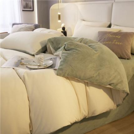 91家纺网 家纺一手货源 找家纺 （总）古吉梦 2022新款高克重牛奶绒双色床单床笠款四件套