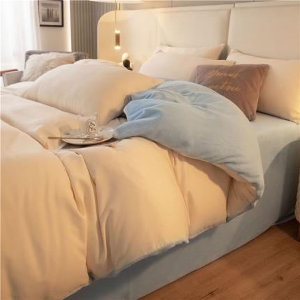 91家纺网 家纺一手货源 找家纺 （总）古吉梦 2022新款高克重牛奶绒双色床单床笠款四件套