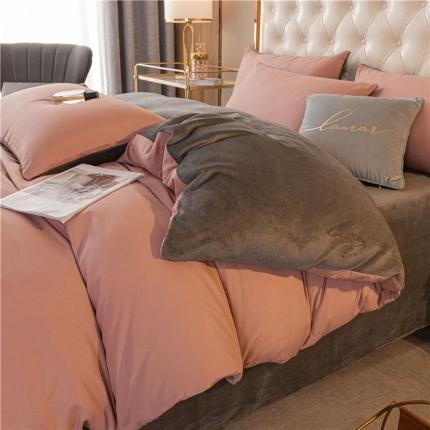 91家纺网 家纺一手货源 找家纺 （总）古吉梦 2022新款高克重牛奶绒双色床单床笠款四件套