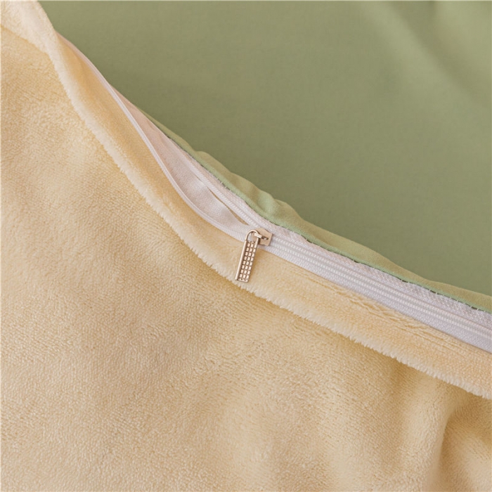 91家纺网 家纺一手货源 找家纺 古吉梦高克重牛奶绒双色床单床笠款四件套 纯色棉绒-豆绿+奶黄