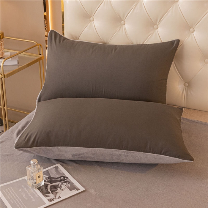 91家纺网 家纺一手货源 找家纺 古吉梦高克重牛奶绒双色床单床笠款四件套纯色棉绒-高级灰+浅灰