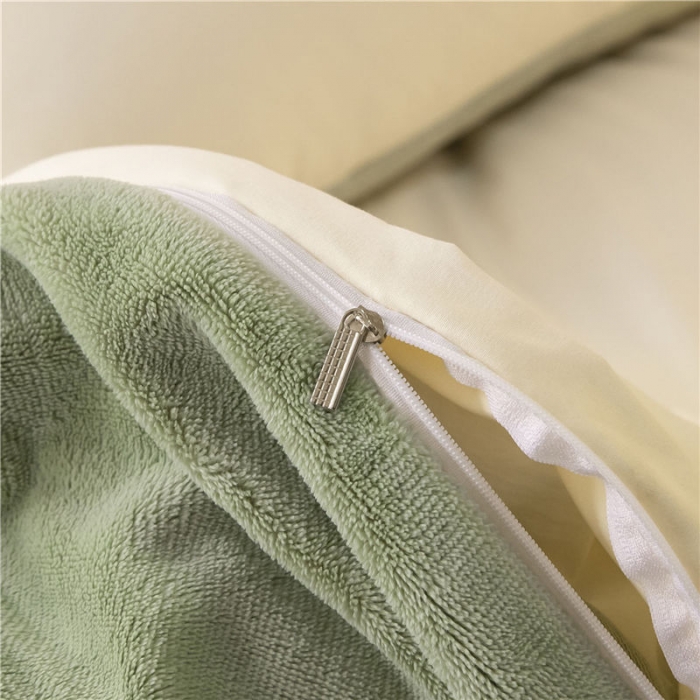 91家纺网 家纺一手货源 找家纺 古吉梦高克重牛奶绒双色床单床笠款四件套 纯色棉绒-奶黄+果绿