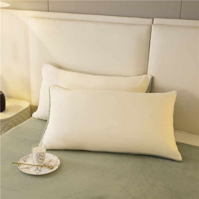 91家纺网 家纺一手货源 找家纺 古吉梦高克重牛奶绒双色床单床笠款四件套 纯色棉绒-奶黄+果绿