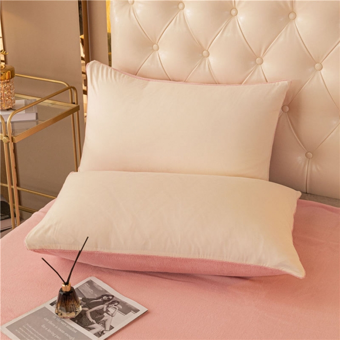 91家纺网 家纺一手货源 找家纺 古吉梦高克重牛奶绒双色床单床笠款四件套 纯色棉绒-奶黄+藕粉