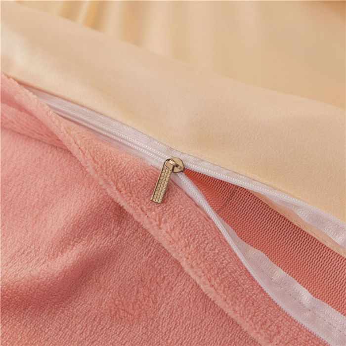 91家纺网 家纺一手货源 找家纺 古吉梦高克重牛奶绒双色床单床笠款四件套 纯色棉绒-奶黄+藕粉