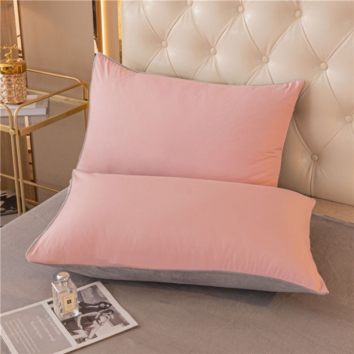 91家纺网 家纺一手货源 找家纺 古吉梦高克重牛奶绒双色床单床笠款四件套 纯色棉绒-藕粉+浅灰