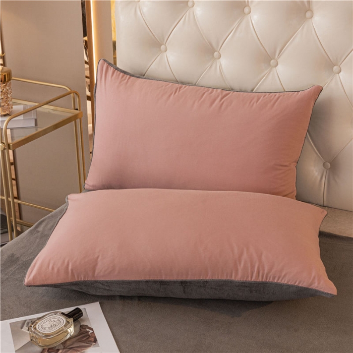 91家纺网 家纺一手货源 找家纺 古吉梦高克重牛奶绒双色床单床笠款四件套纯色棉绒紫豆沙+高级灰