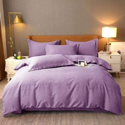 晶缦家纺 2022新款加厚全棉纯色生态磨毛多规格四件套 纯依-丁香紫