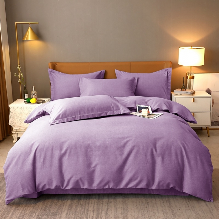 91家纺网 家纺一手货源 找家纺 晶缦家纺 2022新款加厚全棉纯色生态磨毛多规格四件套 纯依-丁香紫
