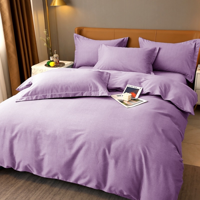 91家纺网 家纺一手货源 找家纺 晶缦家纺 2022新款加厚全棉纯色生态磨毛多规格四件套 纯依-丁香紫
