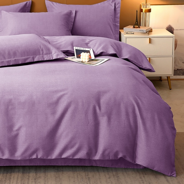 91家纺网 家纺一手货源 找家纺 晶缦家纺 2022新款加厚全棉纯色生态磨毛多规格四件套 纯依-丁香紫