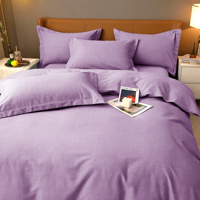 91家纺网 家纺一手货源 找家纺 晶缦家纺 2022新款加厚全棉纯色生态磨毛多规格四件套 纯依-丁香紫