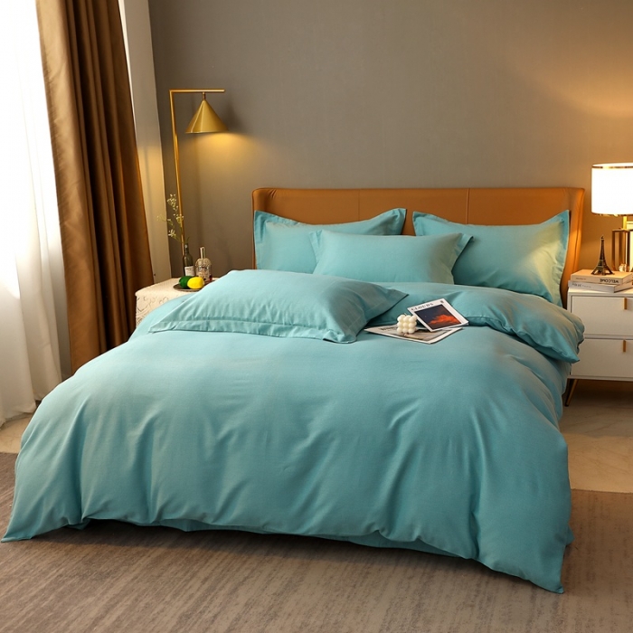 91家纺网 家纺一手货源 找家纺 晶缦家纺 2022新款加厚全棉纯色生态磨毛多规格四件套 纯依-豆绿