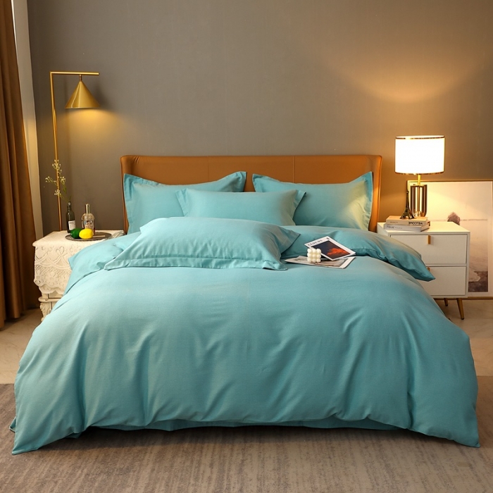 91家纺网 家纺一手货源 找家纺 晶缦家纺 2022新款加厚全棉纯色生态磨毛多规格四件套 纯依-豆绿