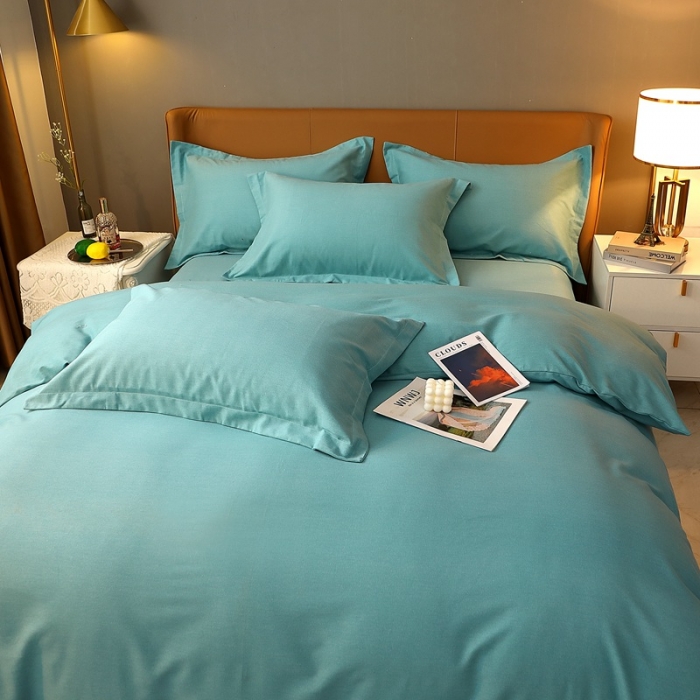 91家纺网 家纺一手货源 找家纺 晶缦家纺 2022新款加厚全棉纯色生态磨毛多规格四件套 纯依-豆绿