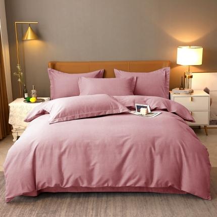 晶缦家纺 2022新款加厚全棉纯色生态磨毛多规格四件套 纯依-豆沙