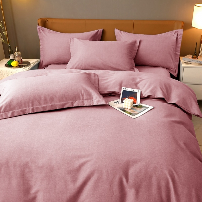 91家纺网 家纺一手货源 找家纺 晶缦家纺 2022新款加厚全棉纯色生态磨毛多规格四件套 纯依-豆沙