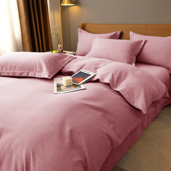 91家纺网 家纺一手货源 找家纺 晶缦家纺 2022新款加厚全棉纯色生态磨毛多规格四件套 纯依-豆沙