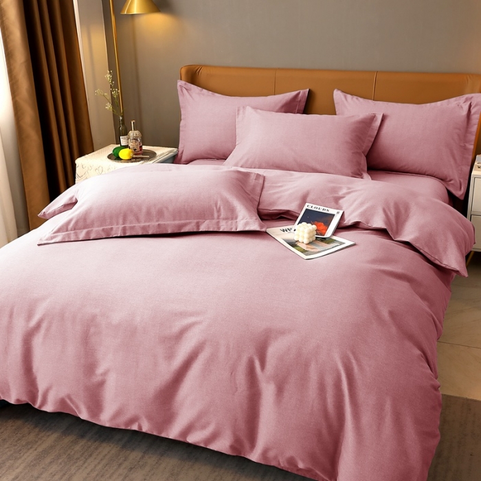 91家纺网 家纺一手货源 找家纺 晶缦家纺 2022新款加厚全棉纯色生态磨毛多规格四件套 纯依-豆沙