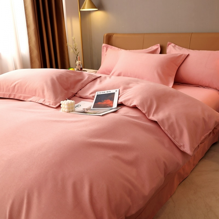 91家纺网 家纺一手货源 找家纺 晶缦家纺 2022新款加厚全棉纯色生态磨毛多规格四件套 纯依-粉玉