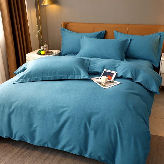 91家纺网 家纺一手货源 找家纺 晶缦家纺 2022新款加厚全棉纯色生态磨毛多规格四件套 纯依-湖蓝