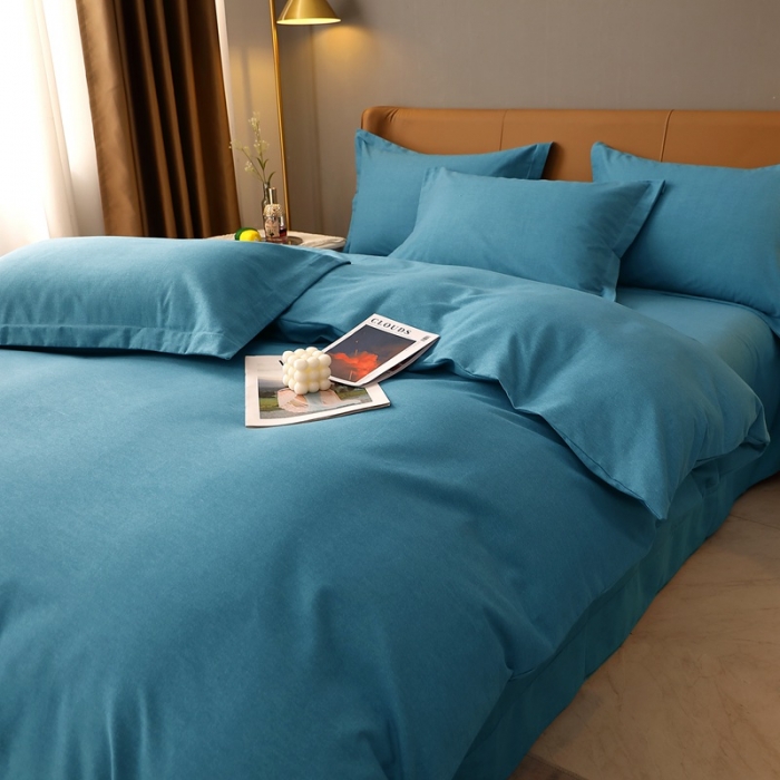 91家纺网 家纺一手货源 找家纺 晶缦家纺 2022新款加厚全棉纯色生态磨毛多规格四件套 纯依-湖蓝