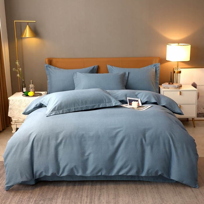 91家纺网 家纺一手货源 找家纺 晶缦家纺 2022新款加厚全棉纯色生态磨毛多规格四件套 纯依-蓝灰