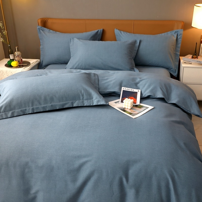 91家纺网 家纺一手货源 找家纺 晶缦家纺 2022新款加厚全棉纯色生态磨毛多规格四件套 纯依-蓝灰