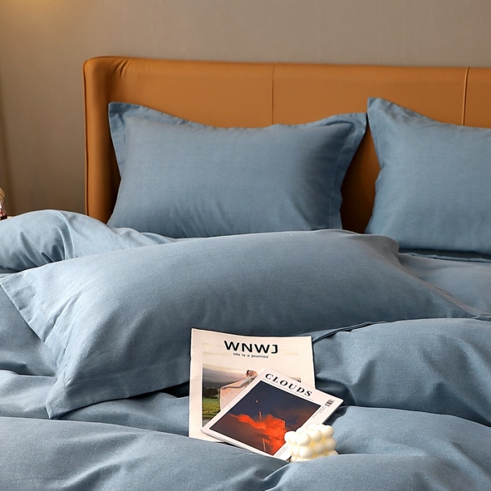 91家纺网 家纺一手货源 找家纺 晶缦家纺 2022新款加厚全棉纯色生态磨毛多规格四件套 纯依-蓝灰