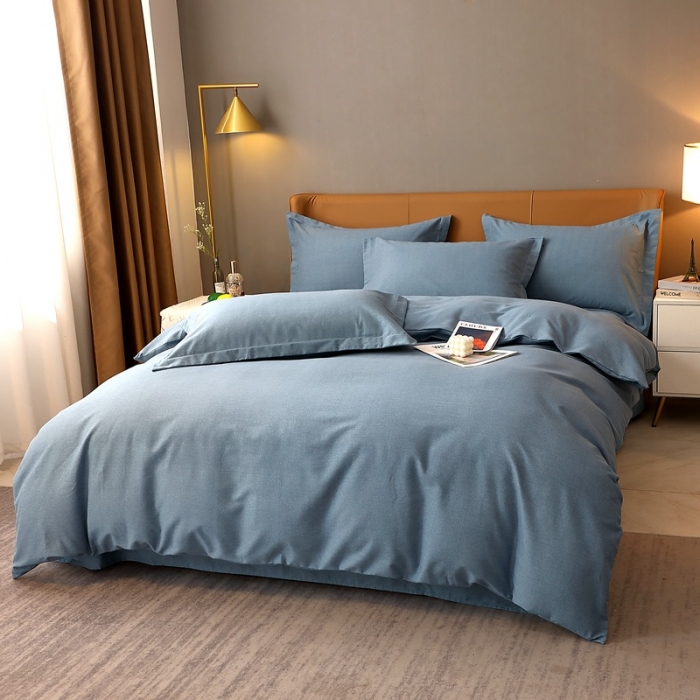 91家纺网 家纺一手货源 找家纺 晶缦家纺 2022新款加厚全棉纯色生态磨毛多规格四件套 纯依-蓝灰