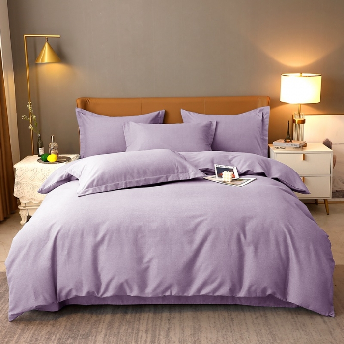 91家纺网 家纺一手货源 找家纺 晶缦家纺 2022新款加厚全棉纯色生态磨毛多规格四件套 纯依-浅紫