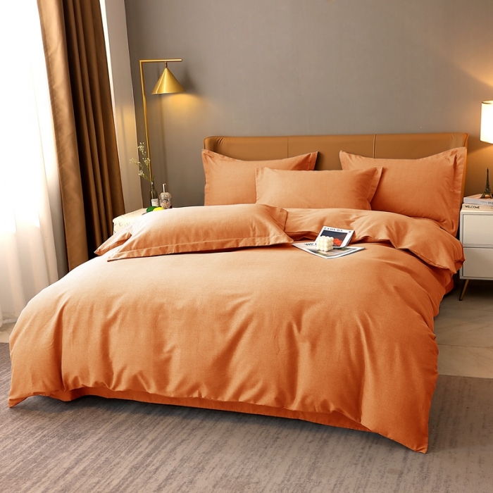 91家纺网 家纺一手货源 找家纺 晶缦家纺 2022新款加厚全棉纯色生态磨毛多规格四件套 纯依-时尚桔