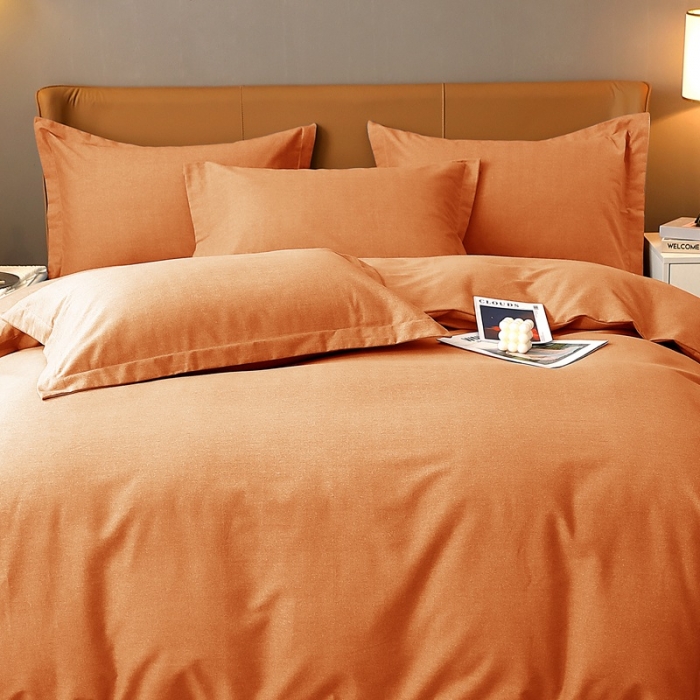 91家纺网 家纺一手货源 找家纺 晶缦家纺 2022新款加厚全棉纯色生态磨毛多规格四件套 纯依-时尚桔