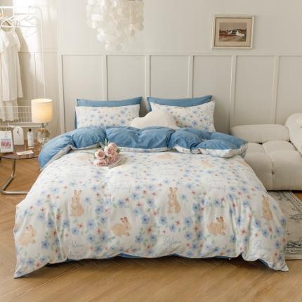 91家纺网 家纺一手货源 找家纺 珺柔 2022新款印花水晶绒四件套 兰花兔