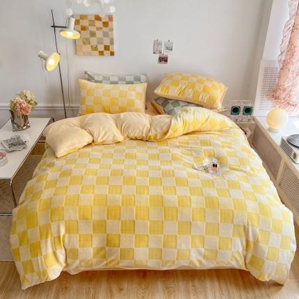 91家纺网 家纺一手货源 找家纺 （总）珺柔 2022新款提花格子牛奶绒四件套