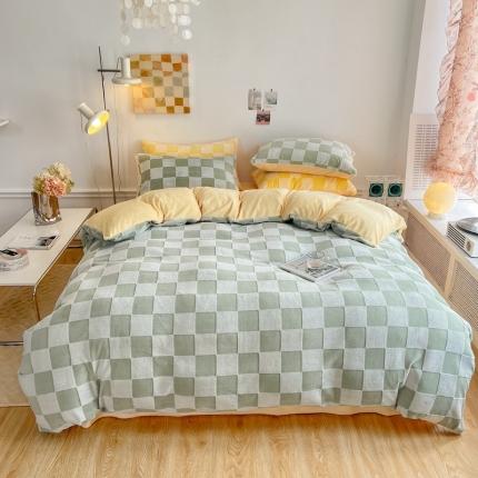 91家纺网 家纺一手货源 找家纺 （总）珺柔 2022新款提花格子牛奶绒四件套