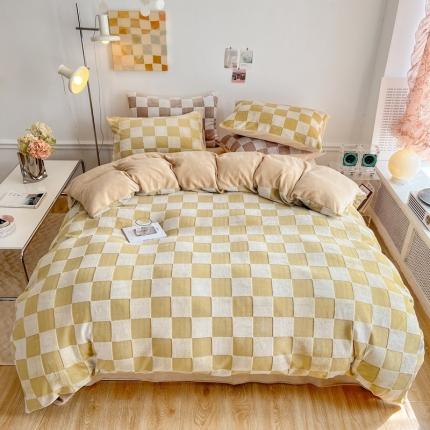 91家纺网 家纺一手货源 找家纺 （总）珺柔 2022新款提花格子牛奶绒四件套