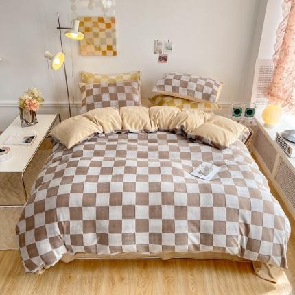 91家纺网 家纺一手货源 找家纺 （总）珺柔 2022新款提花格子牛奶绒四件套