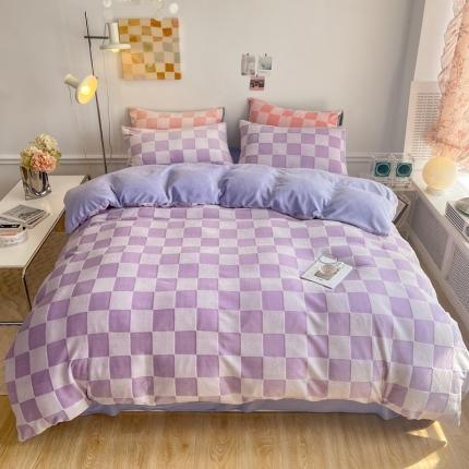 91家纺网 家纺一手货源 找家纺 （总）珺柔 2022新款提花格子牛奶绒四件套