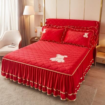 屹成家纺 2024新款水晶绒床头罩-小熊款 典雅红