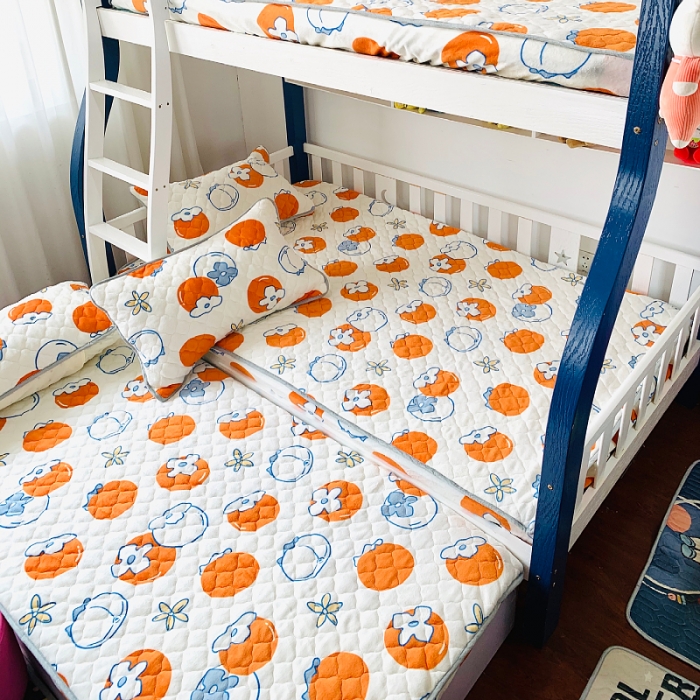 91家纺网 家纺一手货源 找家纺 小虾米 2022新款上下床牛奶绒夹棉床笠 柿子