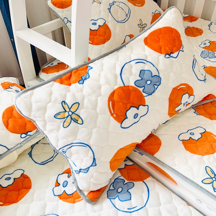 91家纺网 家纺一手货源 找家纺 小虾米 2022新款上下床牛奶绒夹棉床笠 柿子