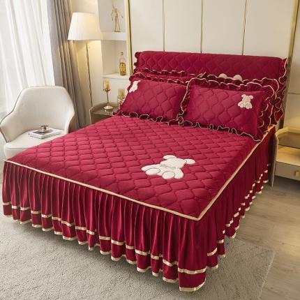 屹成家纺 2024新款水晶绒床头罩-小熊款 酒红