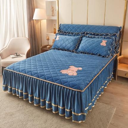 屹成家纺 2024新款水晶绒床头罩-小熊款 蔚蓝